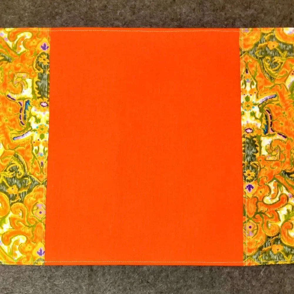 NEW Set of 4 Luxury Placemats - Orange Linen and Floral silk